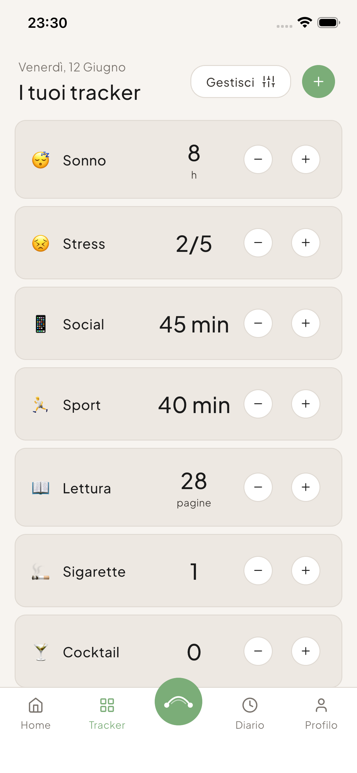 La lista dei tracker: sonno, stress, social, sport, lettura, sigarette